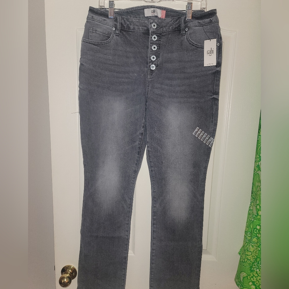 CAbi Button Fly Straight Steel Gray #4520 Sz 12 NWT